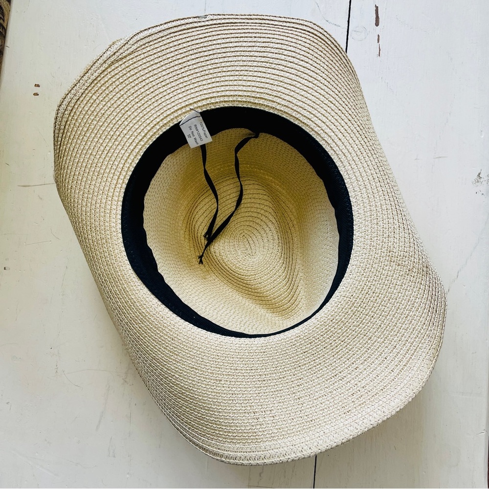Classic Cream Tan Cowboy Hat Brown Band Metallic Accents Cowrie Shell - Picture 6 of 11